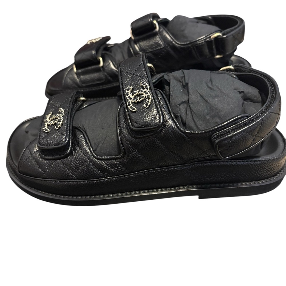 AUTHENTIC CHANEL BLACK DAD SANDALS SIZE 36.5 EU - Picture 4 of 10
